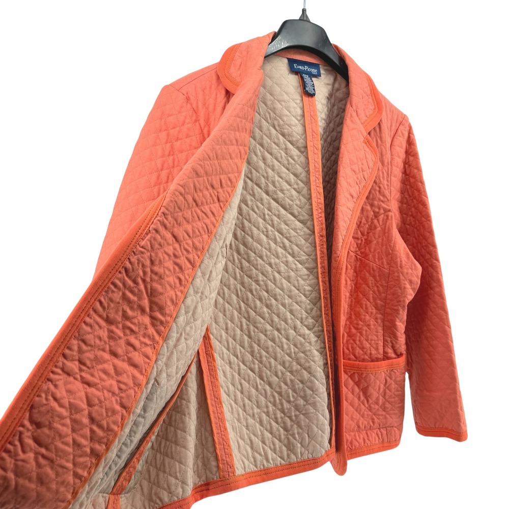 Evan Picone Womens 20W Pre-Owned Quilted Blazer Coral Orange Trim Open Barn Coat